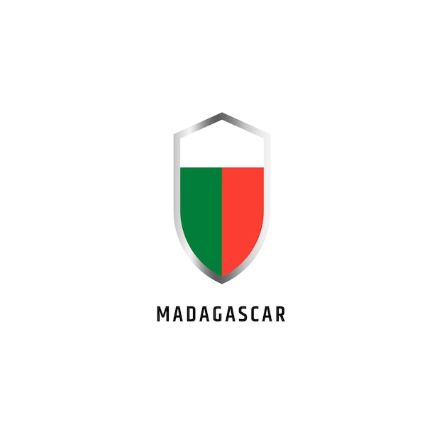 Vlag van Madagaskar met schild vorm pictogram platte vectorillustratie