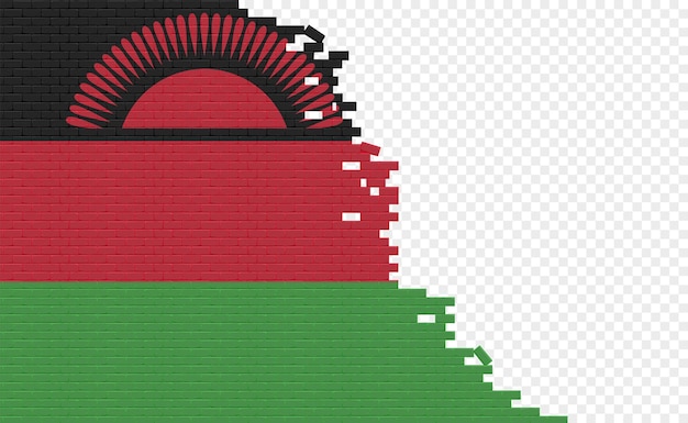 Vlag van Malawi op gebroken bakstenen muur. Leeg vlagveld van een ander land. Landen vergelijking.