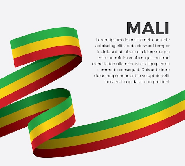 Vlag van Mali lint, vectorillustratie op een witte achtergrond