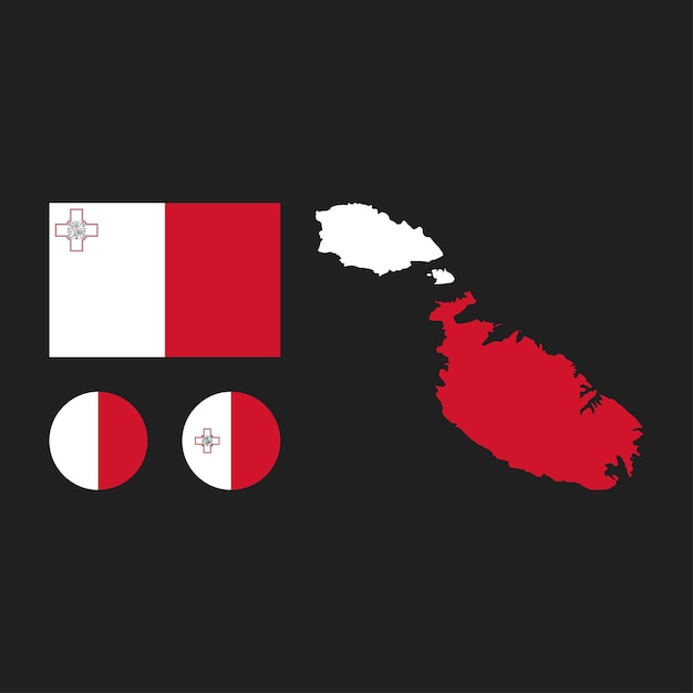 Vlag van malta, kaart, embleem en andere nationale elementen geïsoleerd in een set....