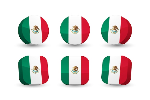 Vlag van Mexico 3D-vector illustratie knop vlag van Mexico geïsoleerd op wit