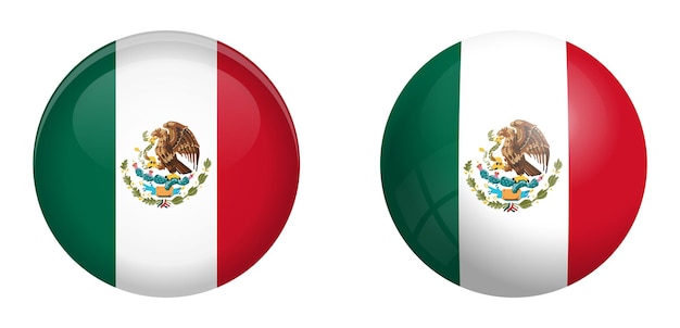 Vlag van mexico onder 3d-koepelknop en op glanzende bol / bal.