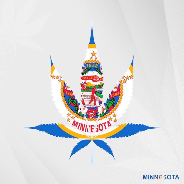 Vlag van Minnesota in de vorm van een marihuanablad Het concept van legalisatie Cannabis in Minnesota