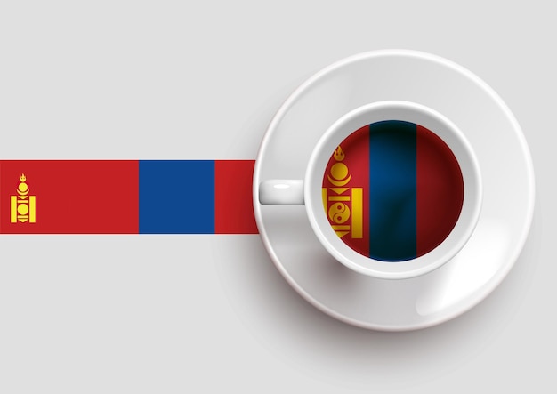 Vlag van Mongolië met een lekker kopje koffie op bovenaanzicht