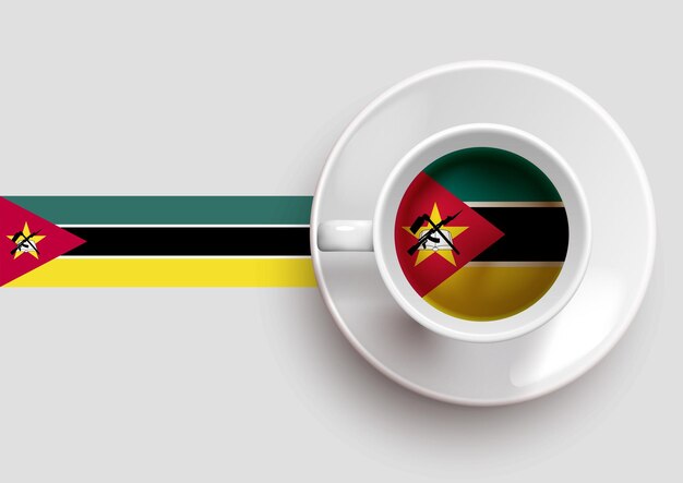 Vlag van Mozambique met koffie op bovenaanzicht vectorillustratie