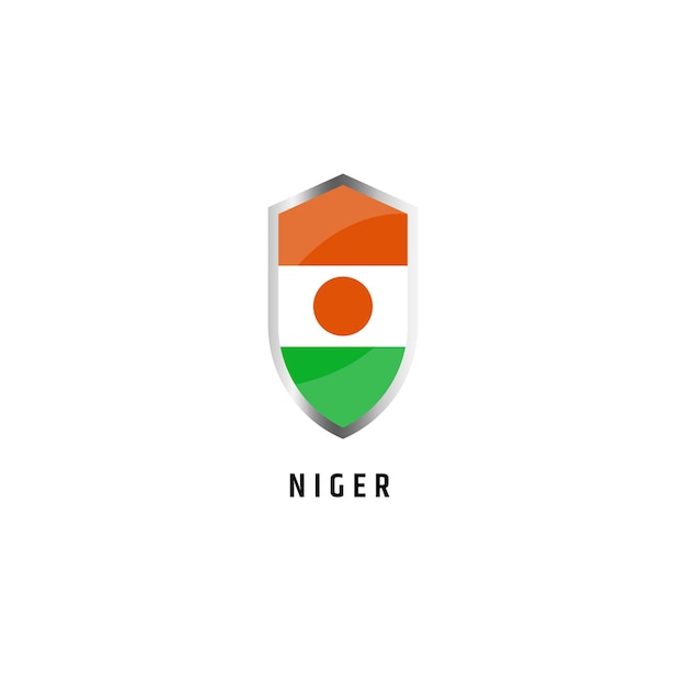 Vlag van Niger met schild vorm pictogram platte vectorillustratie