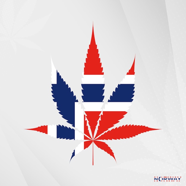 Vlag van Noorwegen in de vorm van een marihuanablad. Het concept van legalisatie Cannabis in Noorwegen.