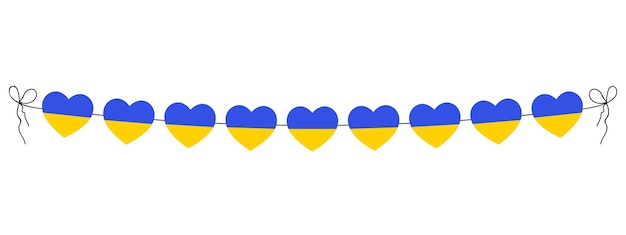 Vlag van Oekraïne kleur harten slinger string van harten voor buiten partij blauwe en gele vlaggen decoratie vectorillustratie