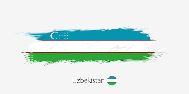 Vlag van oezbekistan grunge abstracte penseelstreek op grijze achtergrond
