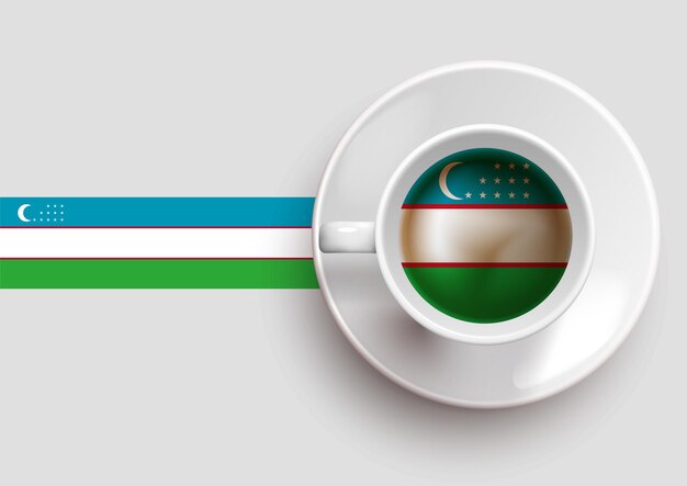 Vector vlag van oezbekistan met een lekker kopje koffie op bovenaanzicht