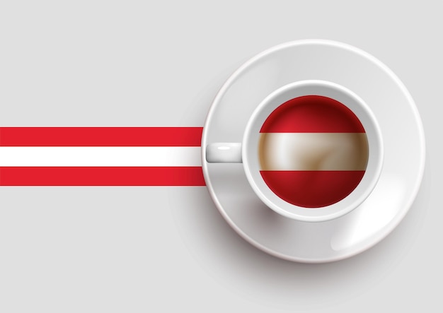 Vlag van Oostenrijk met een lekker kopje koffie op bovenaanzicht