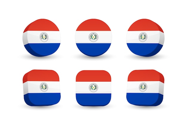 Vlag van Paraguay 3D-vector illustratie knop vlag van Paraguay geïsoleerd op wit