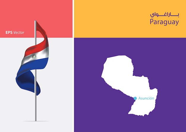 Vlag van Paraguay op witte achtergrond met kaart