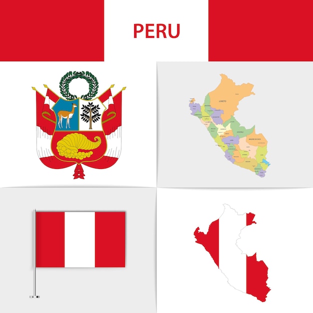 Vlag van Peru kaart en wapenschild