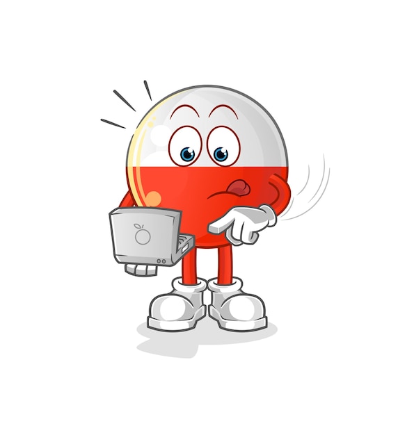 Vlag van Polen met laptop mascotte. cartoon vector