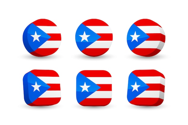 Vlag van Puerto Rico 3D-vector illustratie knop vlag van Puerto Rico geïsoleerd op wit