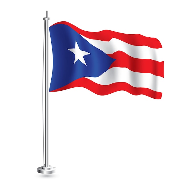 Vlag van puerto rico geïsoleerd realistische golf vlag van het land van puerto rico op vlaggenmast