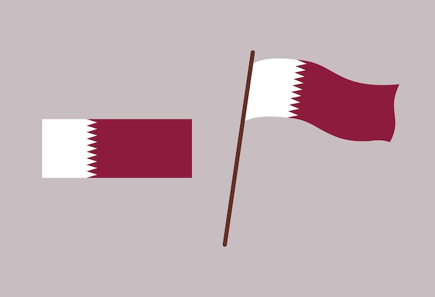 Vlag van Qatar geïsoleerd Flat en wapperende vlag van Qatar Vector illustratie