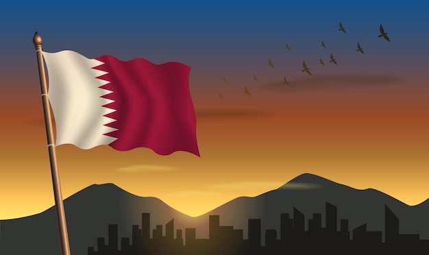 Vector vlag van qatar gloed op zonsondergang achtergrond