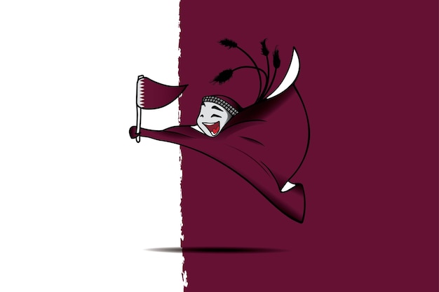 Vlag van Qatar met qatar world cup mascotte vectorafbeelding