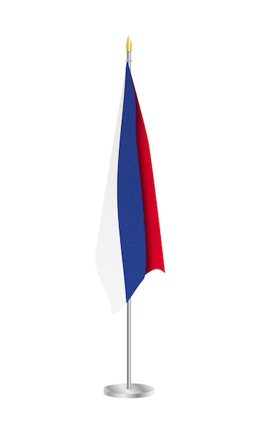 Vlag van rusland op stalen vlaggenmast russische vlag geïsoleerd op witte achtergrond