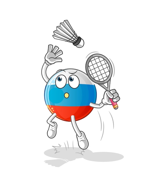 Vlag van Rusland smash op badminton cartoon. cartoon mascotte vector