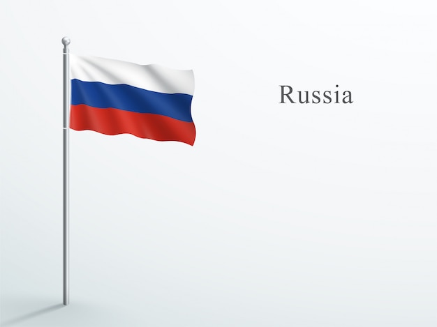 Vlag van rusland zwaaien op stalen vlaggenmast