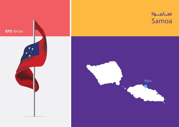 Vector vlag van samoa op witte achtergrond met kaart