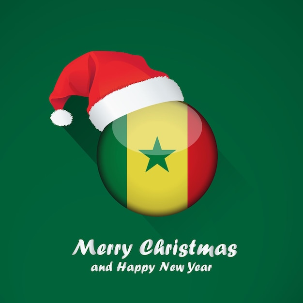 Vlag van Senegal. Prettige kerstdagen en gelukkig nieuwjaar achtergrondontwerp met glanzende ronde vlag van senegal. vectorillustratie.