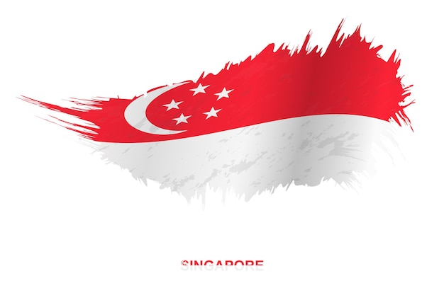 Vlag van Singapore in grunge stijl met wuivende ingang, vector grunge penseelstreek vlag.