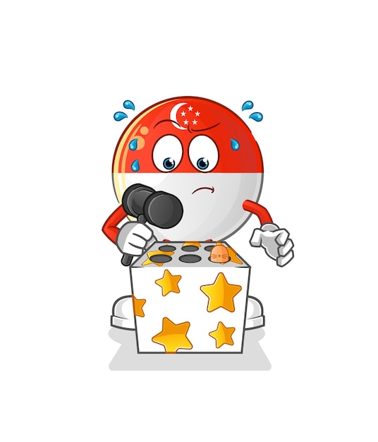 Vlag van Singapore speel een mol mascotte cartoon vector