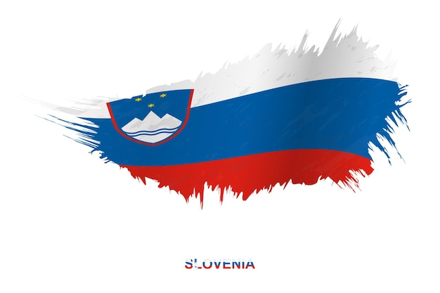 Vlag van Slovenië in grunge stijl met wuivende ingang, vector grunge penseelstreek vlag.