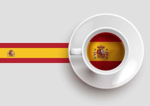 Vlag van Spanje met een lekker kopje koffie op bovenaanzicht