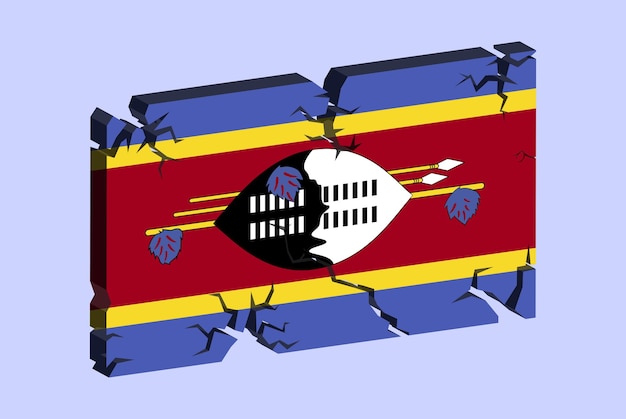 Vlag van swaziland op 3d gebarsten muur vector breukpatroon met gebarsten textuur problemen concept