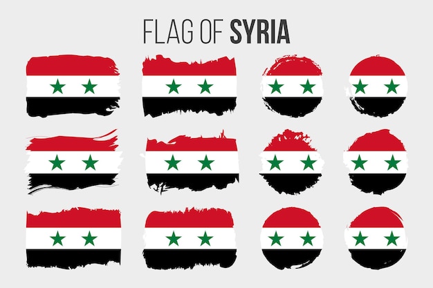 Vlag van Syrië Illustratie penseelstreek en grunge vlaggen van Syrië geïsoleerd op wit