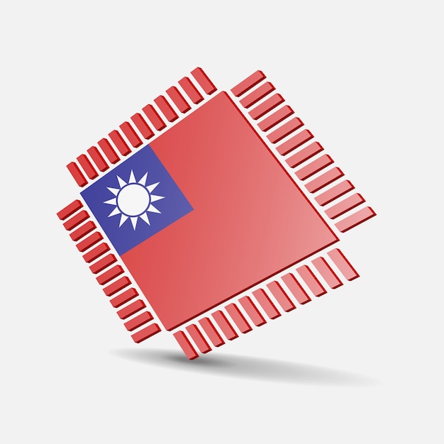 Vlag van taiwan geïntegreerd circuitpictogram in de kleuren van de taiwanese vlag halfgeleiderproductie processormicrochip vectorillustratie eps10