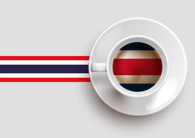 Vlag van Thailand met een lekker kopje koffie op bovenaanzicht