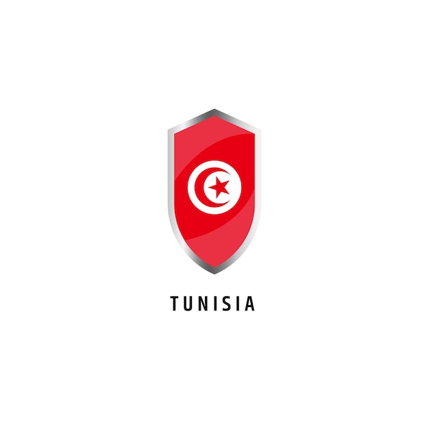 Vlag van Tunesië met schild vorm pictogram platte vectorillustratie