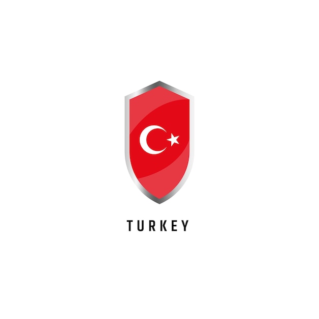 Vlag van Turkije met schild vorm pictogram platte vectorillustratie