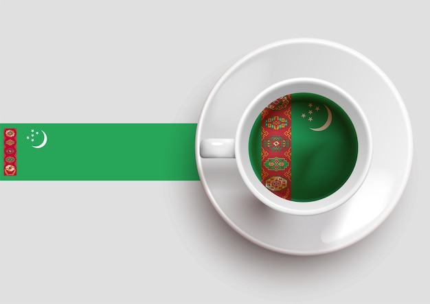 Vlag van Turkmenistan met een smakelijke koffiekop op bovenaanzicht