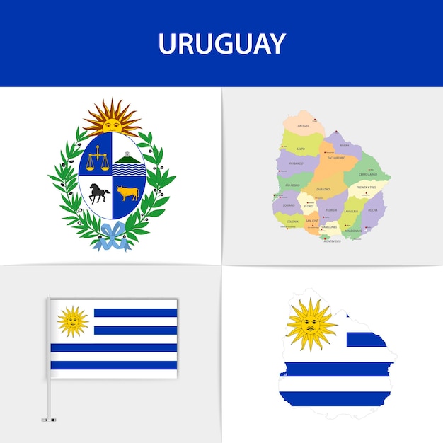 Vector vlag van uruguay kaart en wapenschild