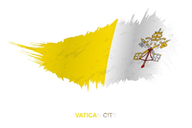 Vlag van Vaticaanstad in grunge stijl met wuivende ingang, vector grunge penseelstreek vlag.