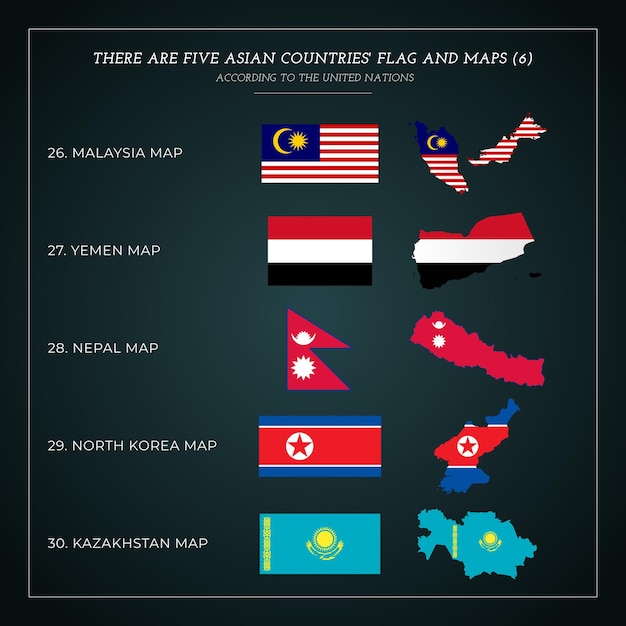 Vector vlag van vijf aziatische landen en kaartenvector (6)