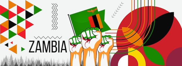 Vlag van Zambia met opgeheven vuisten Nationale feestdag of Onafhankelijkheidsdag ontwerp voor Zambiaanse viering