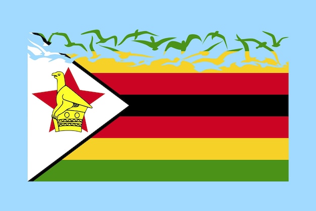 Vlag van Zimbabwe met vrijheidsconcept Vlag van Zimbabwe verandert in vliegende vogels vector