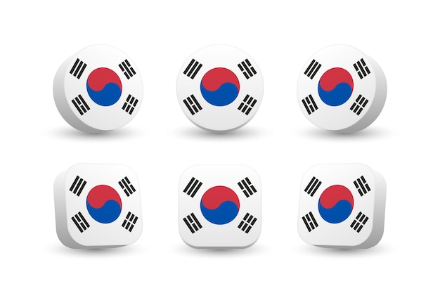 Vlag van Zuid-Korea 3D-vector illustratie knop vlag van Zuid-Korea geïsoleerd op wit