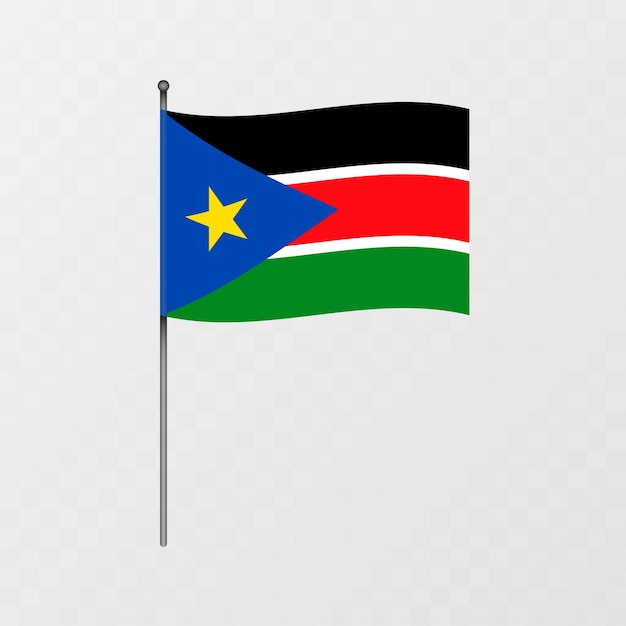 Vlag van Zuid-Sudan op vlaggenmast Vectorillustratie