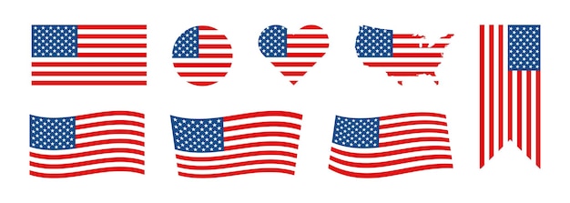 Vlag VS ingesteld geïsoleerd pictogram in platte stijl Vector