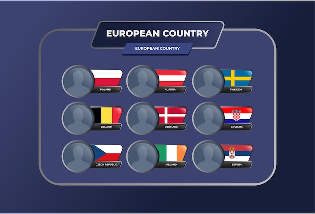 Vector vlaggen en symbolen van europese landen voor toernooien