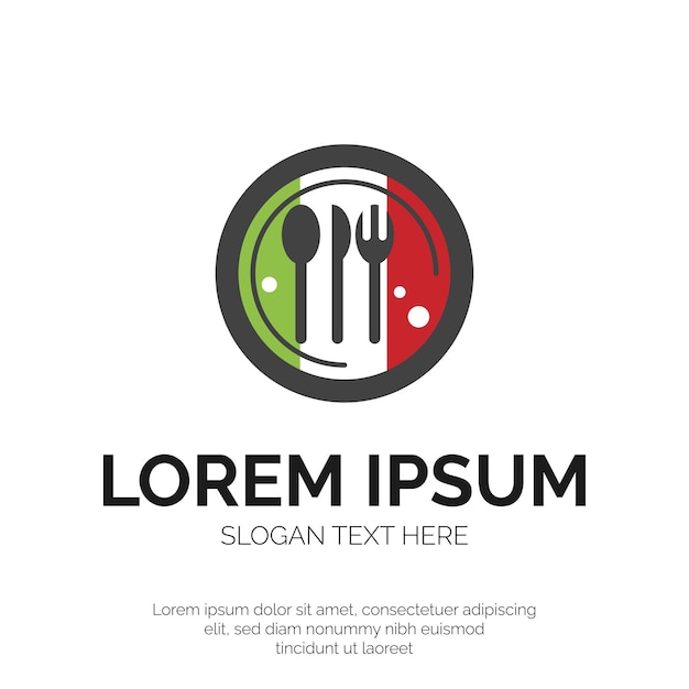 Vlaggen Kleur Italië en Voedsel Lepel Vork Mes Logo Ontwerp